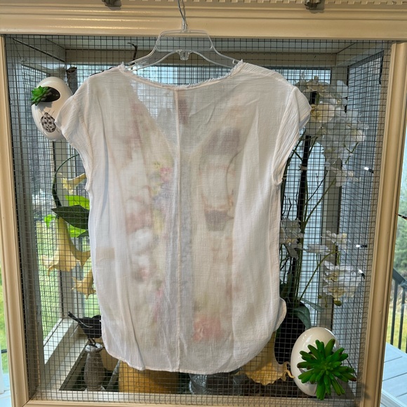 Aratta Floral Insert Off White V Neck Top T Shirt M - Picture 4 of 4